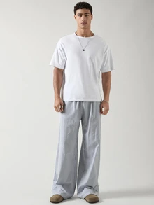 SWAVVY Calça casual reta listrada de tricô masculina, calça longa de férias, para presente de marido ou namorado, para o outono - Azul - Visão 2