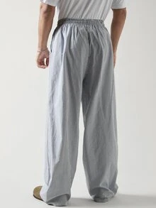 SWAVVY Calça casual reta listrada de tricô masculina, calça longa de férias, para presente de marido ou namorado, para o outono - Azul - Visão 4
