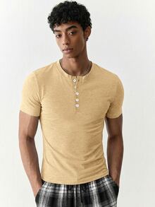 SWAVVY Men's Summer Casual Slim Fit Short Sleeve T-Shirt Standard Size Light Grey Plain - Khaki - View 2