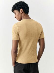 SWAVVY Men's Summer Casual Slim Fit Short Sleeve T-Shirt Standard Size Light Grey Plain - Khaki - View 6