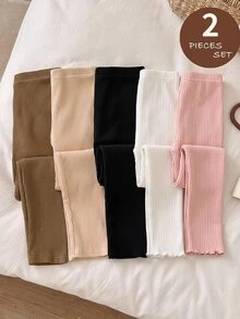 SHEIN 2件裝女童緊身褲 - 黑與白 - 查看 2