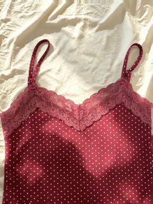 IslaSuriya Summer Slim Fit Lace Trim Camisole - Red - View 4