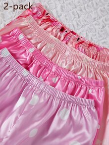 SHEIN 女童睡衣盲盒，包含粉色愛心、粉色蝴蝶結、火烈鳥、紫色波點，4款隨機發送1套，舒適開襟短袖短褲家居服套裝，4款睡衣套裝隨機1套 - 彩色 - 查看 7