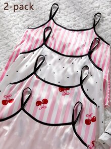Girls Pajamas Blind Box, Includes 1 Set Of Polka Dot Print, 1 Set Of Heart Print, 1 Set Of Pink & White Striped(4 Sets Randomly Sent 1 Set,) - Multicolor - View 4