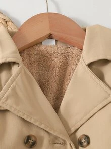 SHEIN 1件幼童女款風衣 優雅公主風 卡其色蝴蝶結腰帶 毛絨內裡 長袖翻領 加厚 生日 冬季 萬聖節 秋季 經典款 - 卡其色 - 查看 5