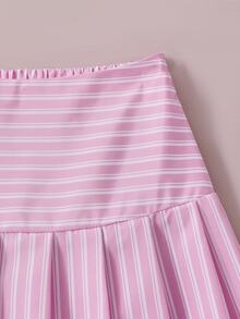 Casuvi Kids Girls' Summer Striped Polo Set, Classic Pink And Brown Striped Combination, Suitable For All Skin Tones - Pink - View 3