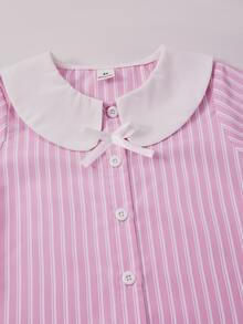 Casuvi Kids Girls' Summer Striped Polo Set, Classic Pink And Brown Striped Combination, Suitable For All Skin Tones - Pink - View 5