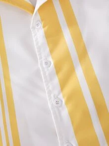SHEIN 2件組小男孩休閒條紋印花短袖襯衫與短褲套裝，適合夏季日常休閒穿著、度假海灘旅行，兒童套裝 - 彩色 - 查看 4