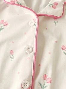 5套隨機發送 1套女童幼兒套裝 時尚可愛花卉櫻桃印花 甜美溫柔風 翻領開襟針織衫長袖褲 2件套居家休閒服 - 彩色 - 查看 7