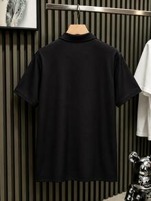Casuvi Kids 青少年男孩黑白配色拼接垂直條紋 Polo 衫，修身顯瘦，小馬刺繡，翻領，短袖 - 彩色 - 查看 2