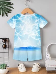 RANDOM  2PCS Coconut Tree Pattern Vacation Shorts Set. Suitable For Beach Trips, Camping, Swimming Pools, And Island Vacations. Suitable For School - Multicolor - View 4