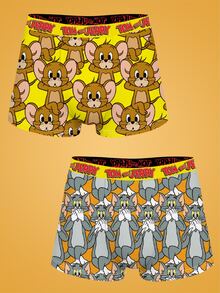 Notgurli TOM & JERRY X SHEIN 男士印花時尚四角內褲 (2件組) - 彩色 - 查看 1