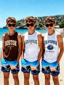 SHEIN Tween Boys 3pcs English Graphic Print Tank Tops, Casual Comfortable Spring Summer, Fashion Style, Suitable For Outings, Outdoor Sports, Picnic - Multicolor - View 4