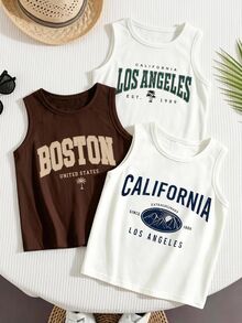 SHEIN Tween Boys 3pcs English Graphic Print Tank Tops, Casual Comfortable Spring Summer, Fashion Style, Suitable For Outings, Outdoor Sports, Picnic - Multicolor - View 3