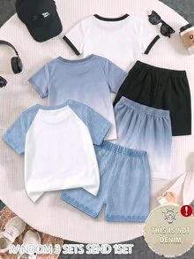 SHEIN 1 Random Set,  Baby Boy Street Fashion Casual Letter Print T-Shirt With Matching Print Shorts Set,Sports, Back To School - Multicolor - View 4