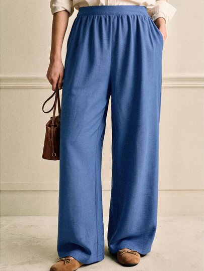 Écloséra Curve 2026 Autumn New Casual Capsule Suit Pants, Loose Fit, Smocked Elastic Waist, Navy Blue, Plus Size, Suitable For Outings Vacation, Daily Wear, Office