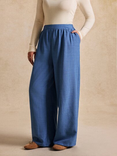 Écloséra Curve 2026 Autumn New Casual Capsule Suit Pants, Loose Fit, Smocked Elastic Waist, Navy Blue, Plus Size, Suitable For Outings Vacation, Daily Wear, Office