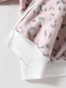SHEIN 青少年女孩冬季夾克 可愛拼色復古時尚豹紋 粉色棕色法蘭絨抓絨內裡 收腰拉鍊修身柔軟外套 - 彩色 - 查看 4