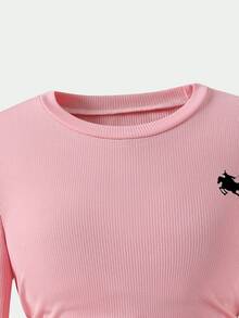 SHEIN Sparklyn 青少年女孩啦啦隊舞蹈純色長袖上衣與裙子套裝，適合運動與休閒穿著，春秋款 - 黃色 - 查看 7