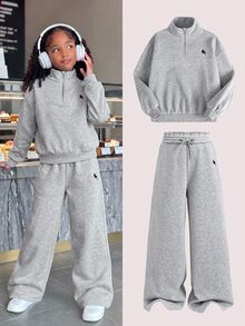 SHEIN 青少年女孩連帽衫與運動衫套裝 - 灰色 - 查看 2