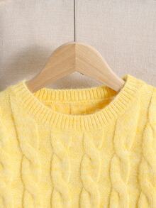 SHEIN 少女休閒純色圓領長袖馬海毛毛絨毛衣 秋冬款 - 黃色 - 查看 7