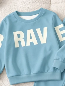 1pc Baby Boys Casual Printed Letter Pattern Fleece Crew Neck Long Sleeve Sweatshirt, Suitable For Autumn/Winter - Multicolor - View 3