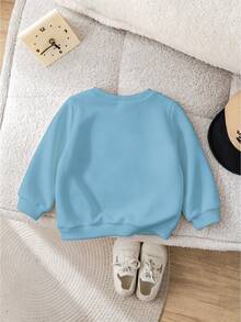 1pc Baby Boys Casual Printed Letter Pattern Fleece Crew Neck Long Sleeve Sweatshirt, Suitable For Autumn/Winter - Multicolor - View 2