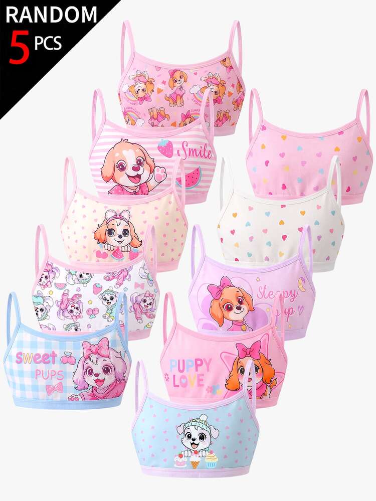 Randomly Assorted 5 Out Of 10 Styles, 5-Piece Girls Toddler Underwear Set, Cute Dog Print Combination Series With Strawberry, Bow, Watermelon And Other Adorable Elements, Soft And Smooth Texture, Made Of Knitted Fabric, High Elasticity, Suitable For Daily Basic Needs, Sports, Skin-Friendly Comfort, All Seasons - Multicolor - View 3