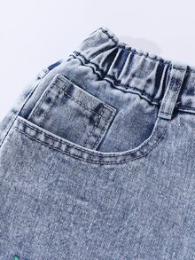 Genkimix Kids Teen Girls Wide Leg Denim Jeans All-Season Streetwear Cute Vintage Light Blue Denim With Strawberry Print Distressed Ripped Hem Design Versatile For D - Light Wash - View 7