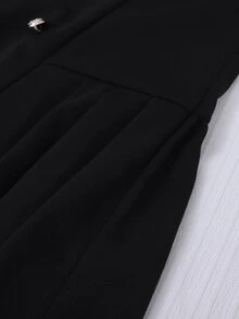 SHEIN Teen Girls' Sweet Preppy Bowknot 2 In 1 Color Block Casual Streetwear Zippered Black Polyester Dress Back To School School Clothes Fall Winter - Black - View 6