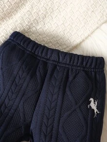 SHEIN 新生兒男嬰秋季刺繡長袖圓領上衣與長褲休閒時尚套裝 - 藏蓝色 - 查看 9