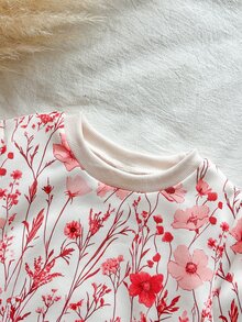 SHEIN 女童黃色漸層花卉長袖衛衣與黃色羅紋內搭褲套裝，可愛時尚休閒春秋冬穿搭 - 彩色 - 查看 4