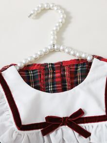 Souflis Souflis Toddler Girls Autumn Red Plaid Long Sleeve Princess Dress, Scottish Tartan Print Christmas Holiday Outfit, Elegant Party Wear, 6 Months - 3 Years - Burgundy - View 6