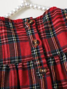 Souflis Souflis Toddler Girls Autumn Red Plaid Long Sleeve Princess Dress, Scottish Tartan Print Christmas Holiday Outfit, Elegant Party Wear, 6 Months - 3 Years - Burgundy - View 4