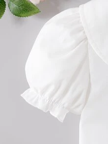 Souflis Souflis 女童白色純棉襯衫，彼得潘領泡泡袖夏季上衣，適合4-7歲，校園風返校派對洗禮婚禮穿搭 - 白色 - 查看 8