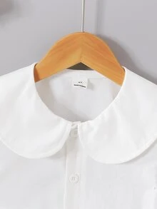 Souflis Souflis 女童白色純棉襯衫，彼得潘領泡泡袖夏季上衣，適合4-7歲，校園風返校派對洗禮婚禮穿搭 - 白色 - 查看 5