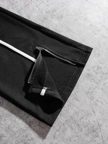男童 7-12Y 對比滾邊寬腿運動長褲，拉鍊褲腳寬鬆黑色長褲，休閒街頭風春夏秋冬校園日常滑板玩耍長褲 - 黑色 - 查看 11