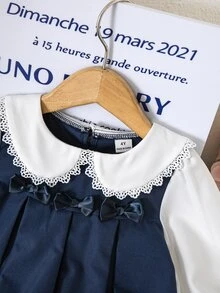 Girls Vintage Lace Collar Blouse & Pleated Pinafore Dress Set, Preppy School Style - Multicolor - View 7