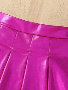 SHEIN 女小童發亮百褶中長半身裙,時尚和可愛適用於秋天和冬天季節 - 玫紅色 - 查看 7