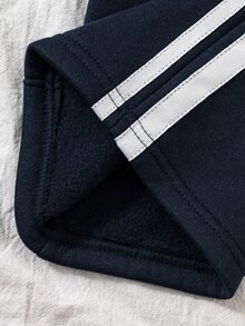 青少年女孩抓絨新時尚海軍藍圓領長袖上衣搭配寬腿褲蝴蝶結裝飾 2件套 秋冬校園可愛學生款 - 藏蓝色 - 查看 4