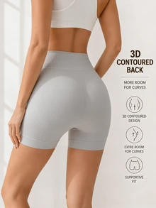 SHEIN 女款純色無縫高腰收腹提臀塑形短褲 - 淺灰色 - 查看 5