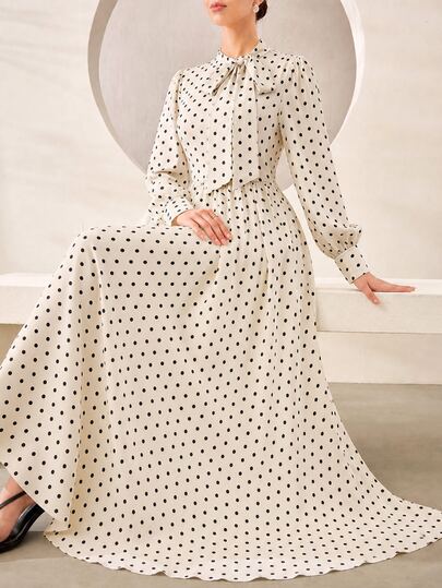 Graceveil Elegant Rose Print Stand Collar Tie Waist Flared Chiffon Dress