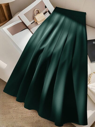 Modelyn Elegant High-Waisted Pleated Midi Skirt, Fashionable And Versatile