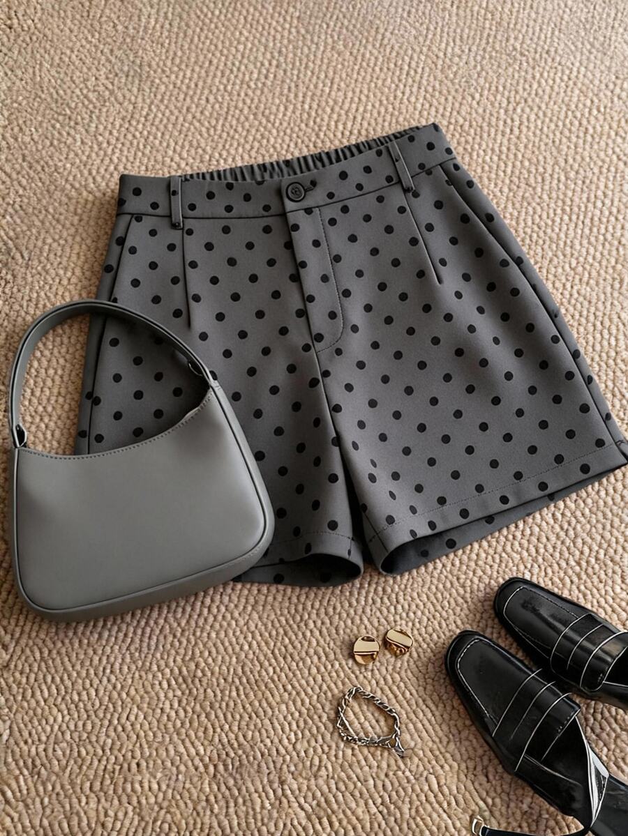 Franclia Quần short nữ màu đen cài cúc cạp vừa ống đứng phong cách thường ngày thanh lịch, phù hợp đi làm, công sở trang trọng, mặc hằng ngày, đa năng cho mùa hè và mùa thu - Nhiều màu - Xem 1