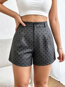 Franclia Quần short nữ màu đen cài cúc cạp vừa ống đứng phong cách thường ngày thanh lịch, phù hợp đi làm, công sở trang trọng, mặc hằng ngày, đa năng cho mùa hè và mùa thu - Nhiều màu - Xem 5