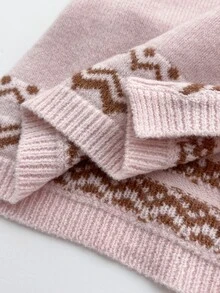 Elamini Cardigan Wanita Leher V dengan Ikatan Depan, Jaket Sweater Motif Fair Isle, Pakaian Luar Modis dan Serbaguna untuk Musim Gugur/Dingin - Berwarna merah muda - View 6