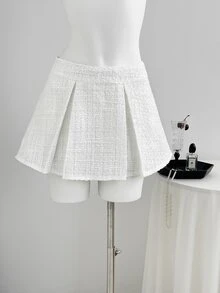 Elamini Women's Solid Color Single-Breasted Bandeau Top & Mini Skirt 2 Pieces Set - White - View 5