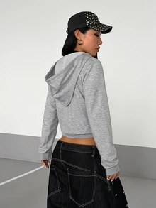EgrlEra Sweatshirt Kasual Wanita Motif Huruf dengan Resleting, Grafis Y2k, Gaya Sehari-hari, Abu-abu, Musim Gugur, Cocok untuk Aktivitas Luar Ruangan. - Light Grey - View 2