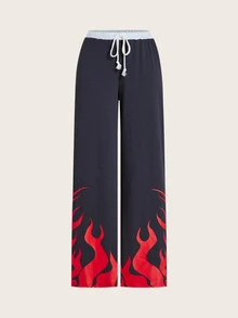 SHEIN ICON 女士y2k灰色系繩子腰帶火焰印花運動長褲 - 彩色 - 查看 7