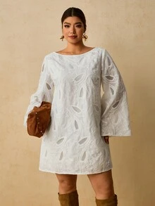 Travachic Plus Size Women's Bohemian Short Dress, Autumn/Winter Fall - White - View 7